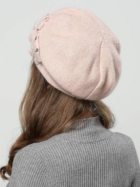 Women\'s Winter Knit Beret Hat Rabbit Hair French Warm Casual Beanie Hat Apricot main image 6